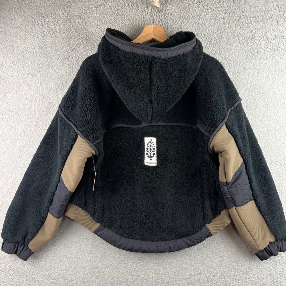 New FP Movement Hit The Slopes Moto Jacket Black Combo Sherpa Fleece Hooded XS - Picture 3 of 13